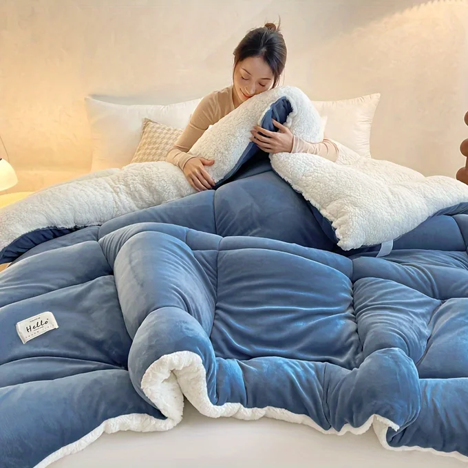 Couverture Cocoon Bleu – texture sherpa confort hiver